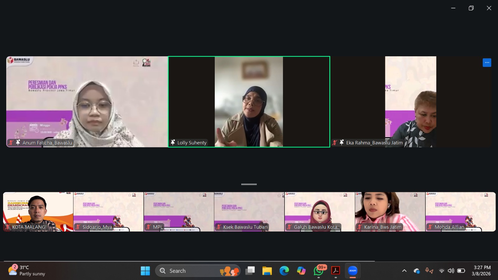 ARAHAN Pimpinan Bawaslu RI, Lolly Suhenty, menyampaikan arahan pentingnya membangun lingkungan kerja yang aman serta responsif terhadap pencegahan dan penanganan kekerasan seksual.