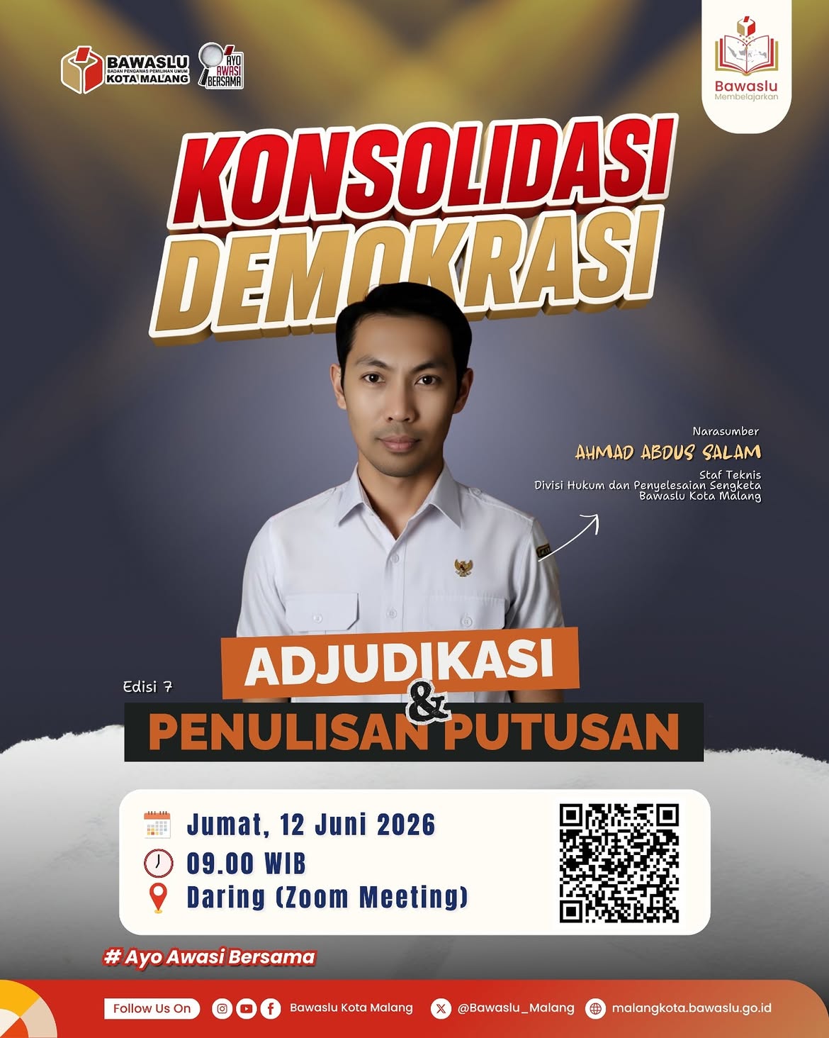 PEMBELAJARAN Ahmad Abdus Salam menyampaikan materi Ajudikasi dan Penulisan Putusan dalam Bawaslu Membelajarkan Edisi 7.