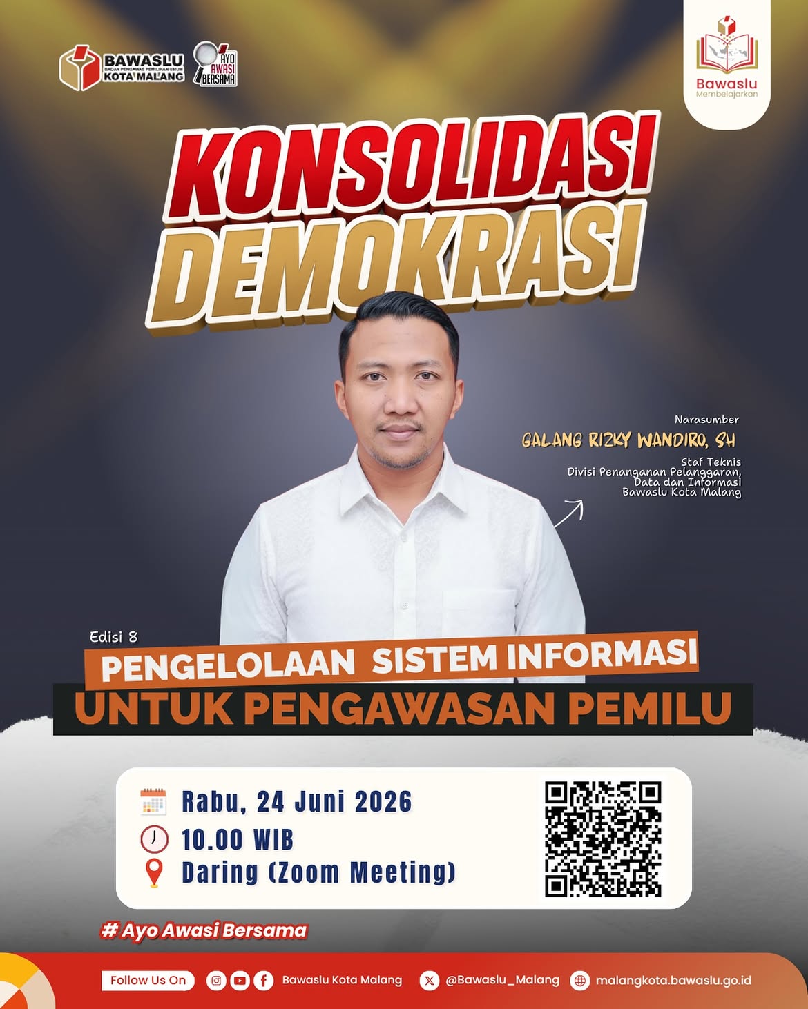 PEMBELAJARAN Bawaslu Kota Malang menghadirkan program Bawaslu Membelajarkan Edisi 8 dengan tema “Pengelolaan Sistem Informasi untuk Pengawasan Pemilu” sebagai ruang berbagi pengetahuan dalam memperkuat pengawasan Pemilu yang adaptif, transparan, dan berbasis teknologi.