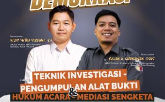 KONSOLIDASI Bawaslu Kota Malang menghadirkan Rizky Putra Perdana dan Yulian A. Kurniawan sebagai narasumber dalam Bawaslu Membelajarkan bertema teknik investigasi, pengumpulan alat bukti, serta hukum acara mediasi sengketa.