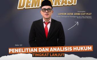 INFORMASI Bawaslu Kota Malang menggelar Bawaslu Membelajarkan melalui Konsolidasi Demokrasi Edisi 15 bertema “Penelitian dan Analisis Hukum Tingkat Lanjut” secara daring, Selasa (11/8/2026), dengan menghadirkan Hamdan Akbar Safara, S.A.P., M.A.P., Koordinator Divisi Penanganan Pelanggaran dan Data Informasi Bawaslu Kota Malang, sebagai narasumber.