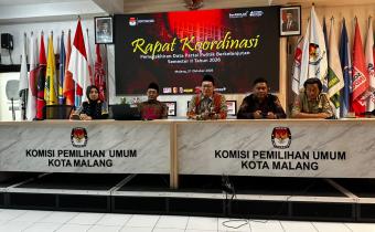 KOORDINASI Bawaslu Kota Malang menghadiri Rapat Koordinasi Pemutakhiran Data Partai Politik Berkelanjutan Semester II Tahun 2026 yang diselenggarakan di KPU Kota Malang pada Rabu (21/10/2026), sebagai upaya mendukung akurasi dan tertib administrasi data partai politik.
